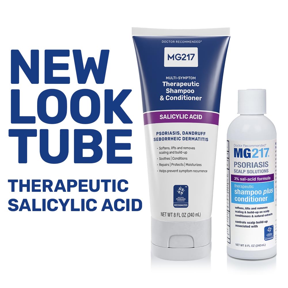 MG217 Psoriasis Shampoo and Conditioner with Salicylic Acid, Therapeutic Scalp Treatment, Softens, Lifts, Removes Scaling, Psoriasis Scalp Treatment, Salicylic Acid Shampoo and Conditioner, 8floz Tube