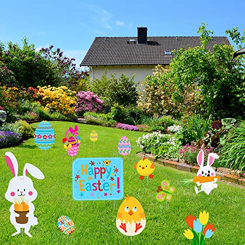 Supla 12 Pcs Assorted Easter Yard Signs Easter Yard Garden Stakes