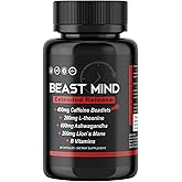 Beast Mind Extended Release Extreme Energy Pills | 400mg XR Caffeine | 600mg Ashwagandha | 200mg Lion's Mane, Increased Energy & Focus, Natural Nootropic Labs