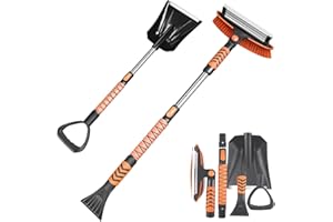 YSMJ 34'' to 41'' Extendable Snow Brush, Ice Scraper for Car Windshield, Emergency Snow Shovel Snow Broom with Foam Grip 180° Pivoting Brush Head, Telescoping Snow Scraper for Car SUV Truck, Orange