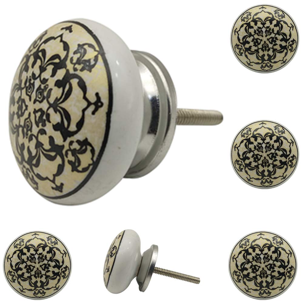 Decokrafts Hand Painted Design Round Ceramic Knobs For Kitchen
