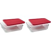 Pyrex 7211 6-Cup Glass Dish &amp; 7211-PC Red Lid (2-Pack) - Made in USA | Rectangular Storage Design | BPA Free Covers | Nesting Profile | Refrigerator Ready | Stain Resistant Surface Finish