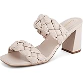 Greatonu Women's Braided Heeled Sandals Square Open Toe Sandals for Women 2026 Summer Heels Slip On Dressy with Block Heel 3.35 Inch