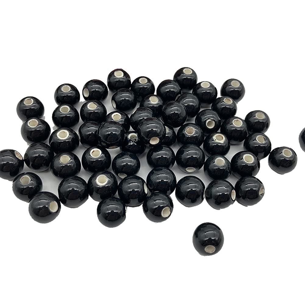 Photo 1 of 100 Pieces Round Ceramic Loose Beads Round Porcelain Beads Round Spacer Beads Handmade Porcelain Beads Porcelain Loose Beads for DIY Jewelry Making, 8mm Diameter, 3mm Hole, Black