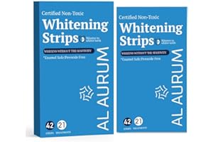 Al Aurum Teeth Whitening Strips - 21 Days of Treatments - 42 Strips - Dentist Formulated - Enamel Safe Without Sensitivity - Natural Ingredients