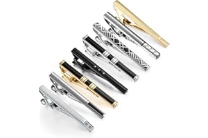Wynameleri Tie Clips for Men, 8 Pcs Mens Tie Bars Pinch Clip Set Business Shirt Necktie Parts