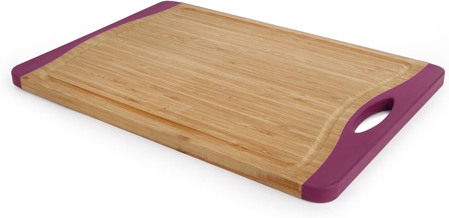 Neoflam Flutto 13" Bamboo Cutting Board with Non-Slip Edges and Drip Groove, Pink