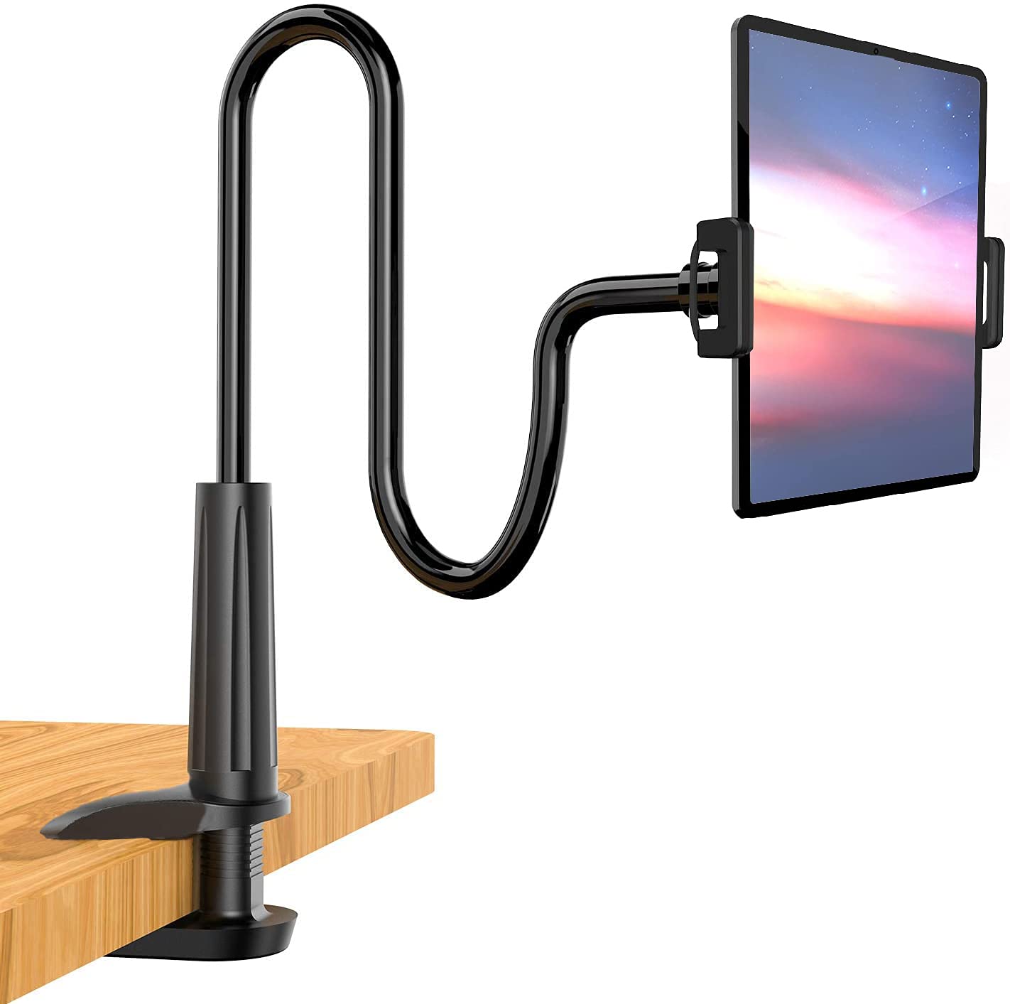 LSUO BAOFU Gooseneck Phone Holder | Universal Tablet Stand for iPhone, iPad, Samsung, Huawei | Bed, Desk, Table, Reading, Filming (Black)