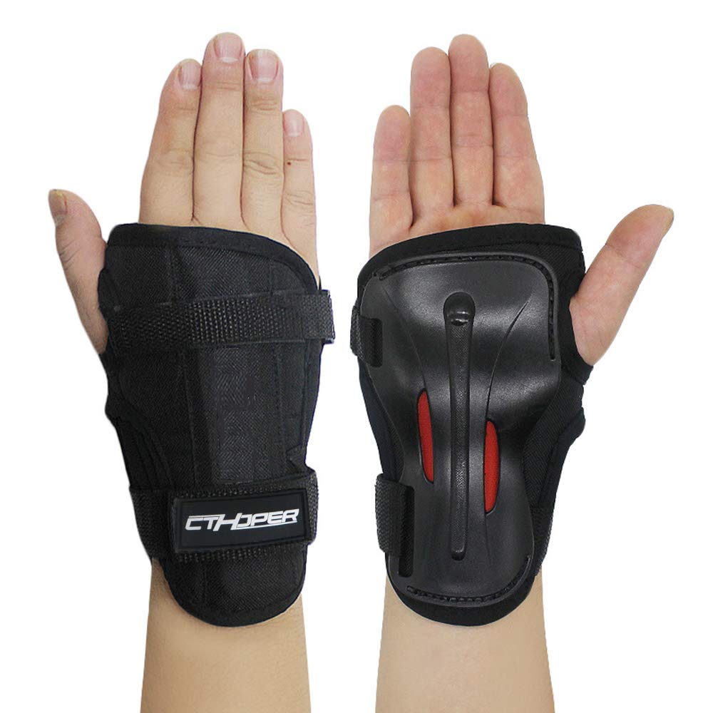 CTHOPER Long Damping Non-Slip Anti-Fall Wrist Guards for Skating Skiing Skateboard Snowboard (Black, S)