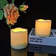 Qinc 2 Pack 3’’ Outdoor Battery Operated Flameless Candles with Timer Flickering Pillar Waterproof Candle Plastic Electric LED Lights for Wedding Party Halloween Thanksgiving Christmas Decoration