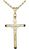 LoveBling 14k Yellow Gold High Polished Crucifix Charm Pendant (Small ; 1.73 x 0.83)