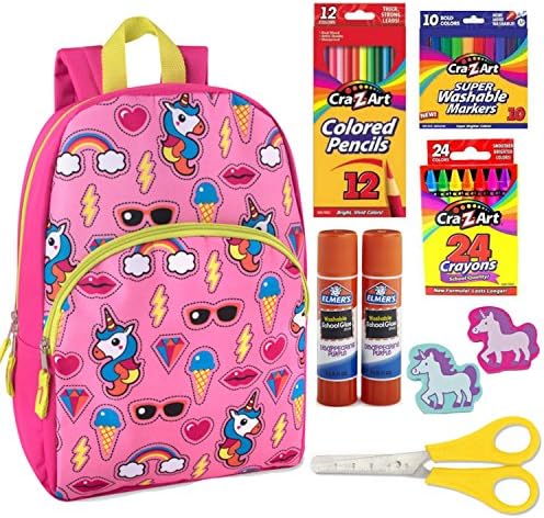 Unicorn Kids Backpack for boys or girls. 55 count Crafts supplies bundle.