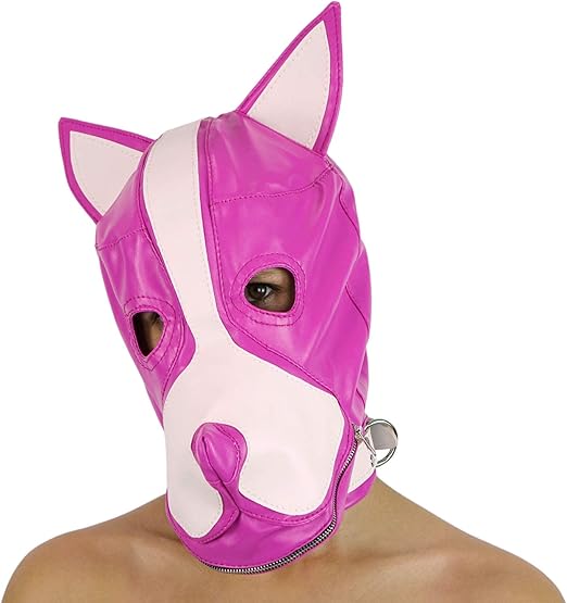 Petplay Puppy Hundemaske mit Knebel Hunde Maske Hund Dog (PinkWeiß