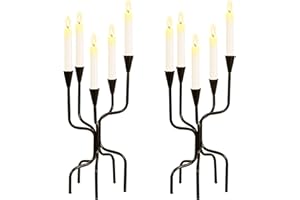 LOVECAT 5-arm Candelabra Candle Stands, 2 Pcs of 16" Tall Black Candelabra Candle Holders, Decorative Metal Candlestick Holders for Table Centerpieces Events Wedding Party Church Halloween Home Decoration