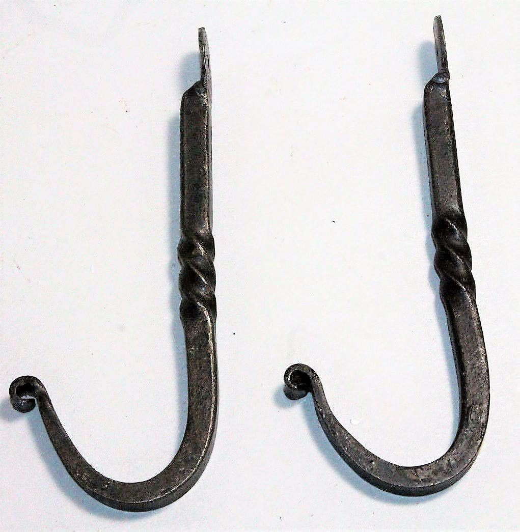 US Trading Post -- 2 Hand Forged 5" Wrought Iron Blacksmith Hook Kitchen Rack Wall Bag Key Hanger
