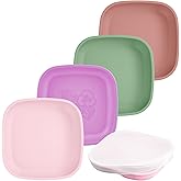 Re-Play Toddler Plates - 22 Oz. Deep-Walled Flat Kids Plates - Dishwasher & Microwave Safe - Made in USA - Set of 4-7.37" x 7.37" x 1.25" - Blossom