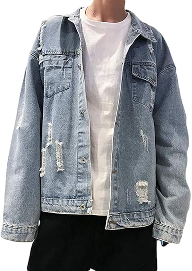 Amazon Bestmoodデニムジャケット メンズ ゆったり ダメージ加工 ファッション Gジャン クラッシュ カジュアル ジージャン おしゃれ ジャケット ストリート系 春 コート ジャケット 通販