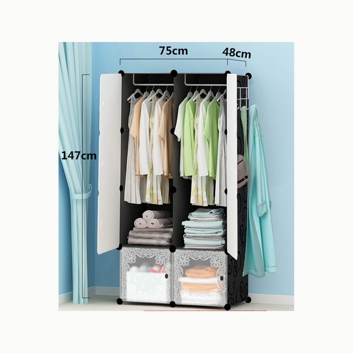 Vivocfan Wasserdicht Tragbare Toiletten Regale Kleiderschrank Kleidung Veranstalter Wurfel Lagerung Platz Sparen Mit Turen Modulare Schrank Fur Schlafzimmer J H162xw75xd86cm 64x30x34inch Amazon De Kuche Haushalt