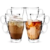 LEMONSODA Clear Large Glass Coffee Mug with Handles for Hot Beverages, Clear Mugs for Espresso, Tea, Cappucino, Latte, Juice (8.75 oz, 10.5 oz, 12 oz) (12 oz, Set of 6)