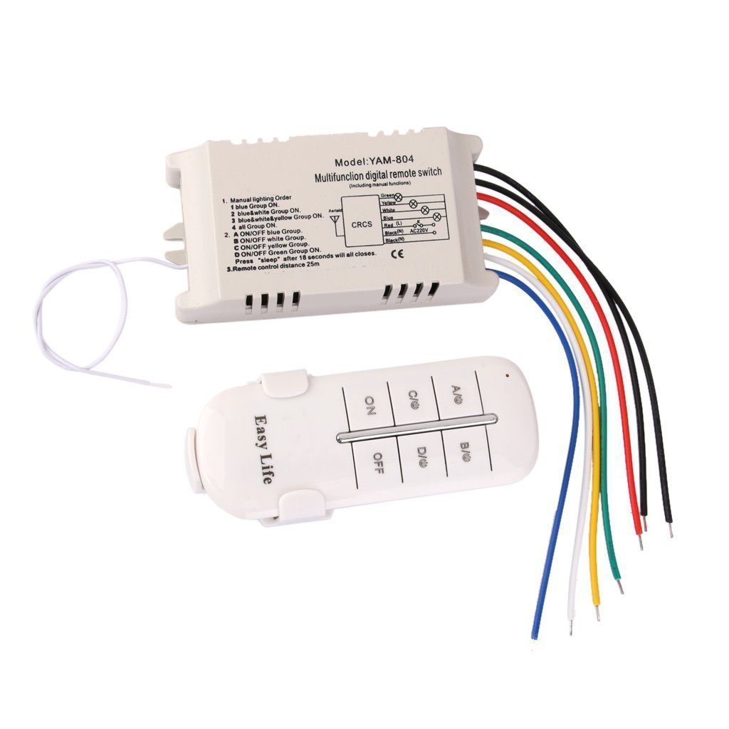 NAMVO Wall Switch and Remote Control 4-Way ON/Off Light Digital Wireless Switch 200V-245V Digital Light Radio