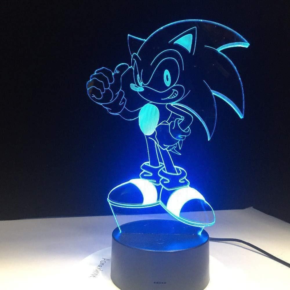 Boutiquespace Anime Sonic The Hedgehog Figure 3D Table Lamp Flash Effect 7 Colorful Acrylic Visual Illusion Led Lights for Children Kids Dream Lamp