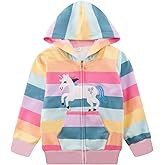 Little Girl Zip Up Hoodie Unicorn Rainbow Hooded Sweatshirt Back to School Jacket Pink Outerwear 6T