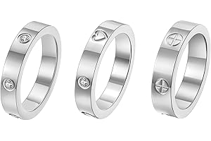 FOLOOTY 3-Piece Promise Rings for Women - 18K Gold Plated Stainless Steel Cubic Zirconia Love Friendship Ring Set | Wedding Band, Friendship & Commitment Jewelry (Size 6-10)