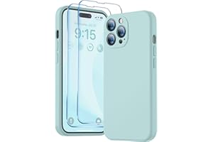 BossKiss Compatible with iPhone 14 Pro Max Case 6.7 inch, Premium Liquid Silicone Case [Velvety Touch] [2 Pcs 9H Tempered Glass Screen Protector], Camera All-Round Protection Case, Mint