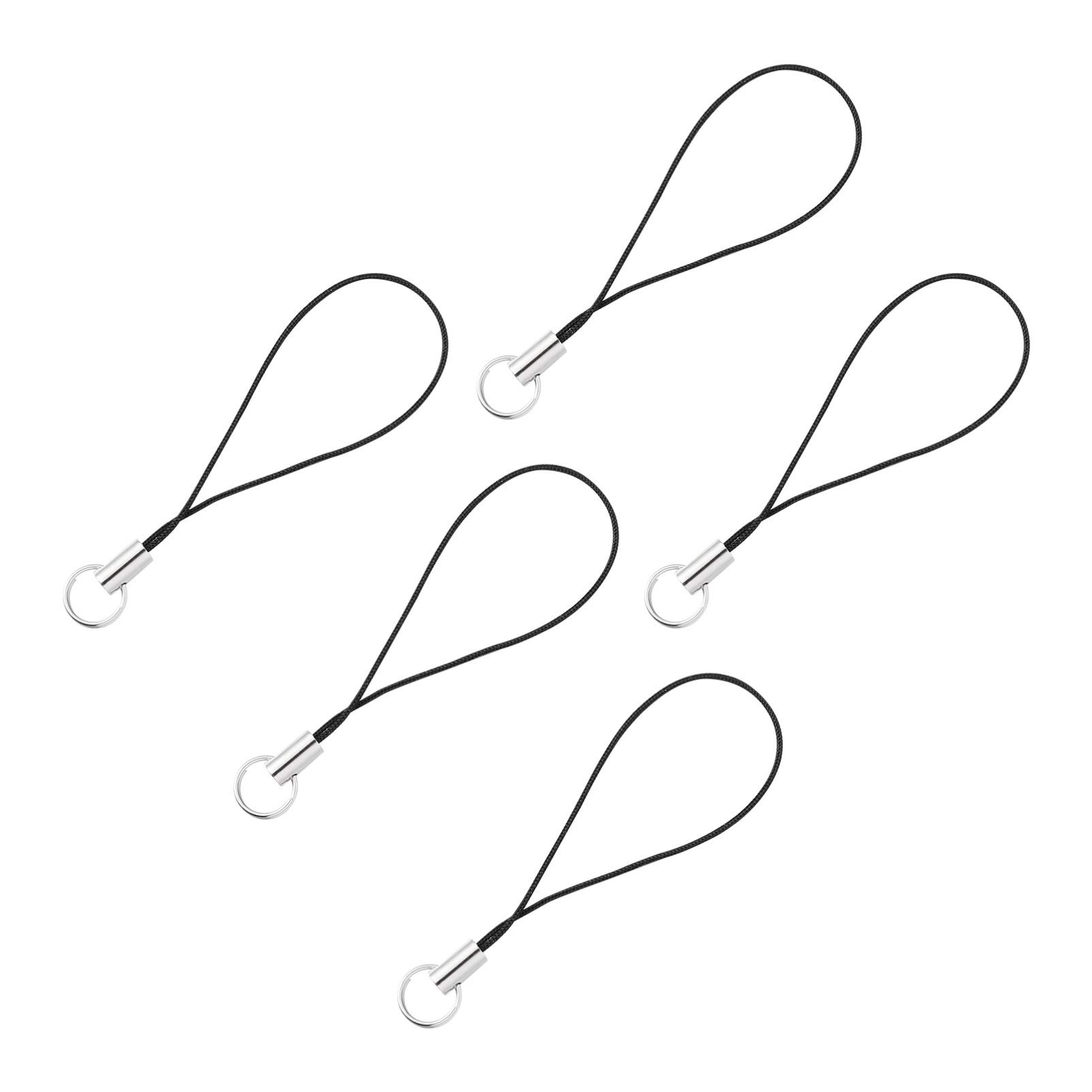 UKCOCO Cell Phone Charm Strap- 100 Pcs Phone Charm Cords Mobile Lanyard Split Ring Strap Black Lanyard for Cell, USB Drive, Keyring, MP3 Player, DIY Accessories