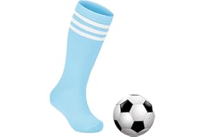 Zando Soccer Socks Girls 6-9 Years Youth Softball Baseball Athletic Soprt Knee High Stripe Tube Socks for Boys Girls High Stockings 6-9 Years Light Blue