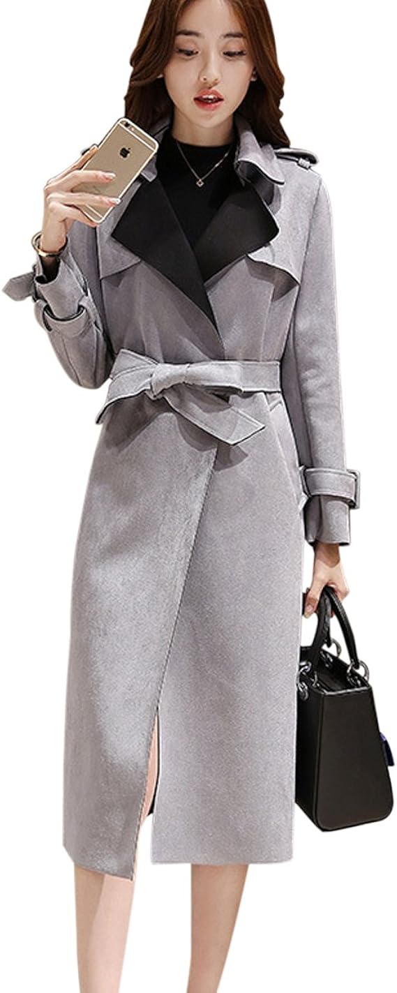 Amazon レディースの英国の巾着ファッションのベルベットのトレンチコート 7012 L グレー コート ジャケット 通販