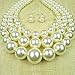 Yuhuan Faux Big White Pearl 3 Layer Chunky Necklace and Earrings Bib Costume Jewelry Set