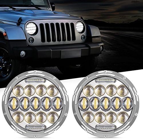 7" Chrome 75W CREE LED Headlights Hi/Lo Beam With Daytime Running Light (DRL) For Jeep Wrangler Harley Davidson Trucks Off Road lights w/H4 to H13 Adapter(DOT Approved) 1 Pc