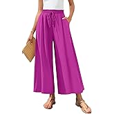 Bestbee Womens Plus Size Palazzo Pants Dressy Casual Wide Leg Gaucho Pant Business Flowy Slacks Elastic Waist with Pockets, 3XL, Dragon-Fruit Color