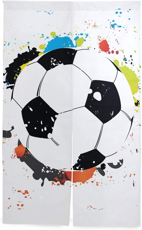 Amazon マキク Makiku のれん サッカーボール柄 絵柄 おしゃれ ロング 暖簾 洗濯可 突っ張り棒付き 幅86cm 丈143cm のれん オンライン通販