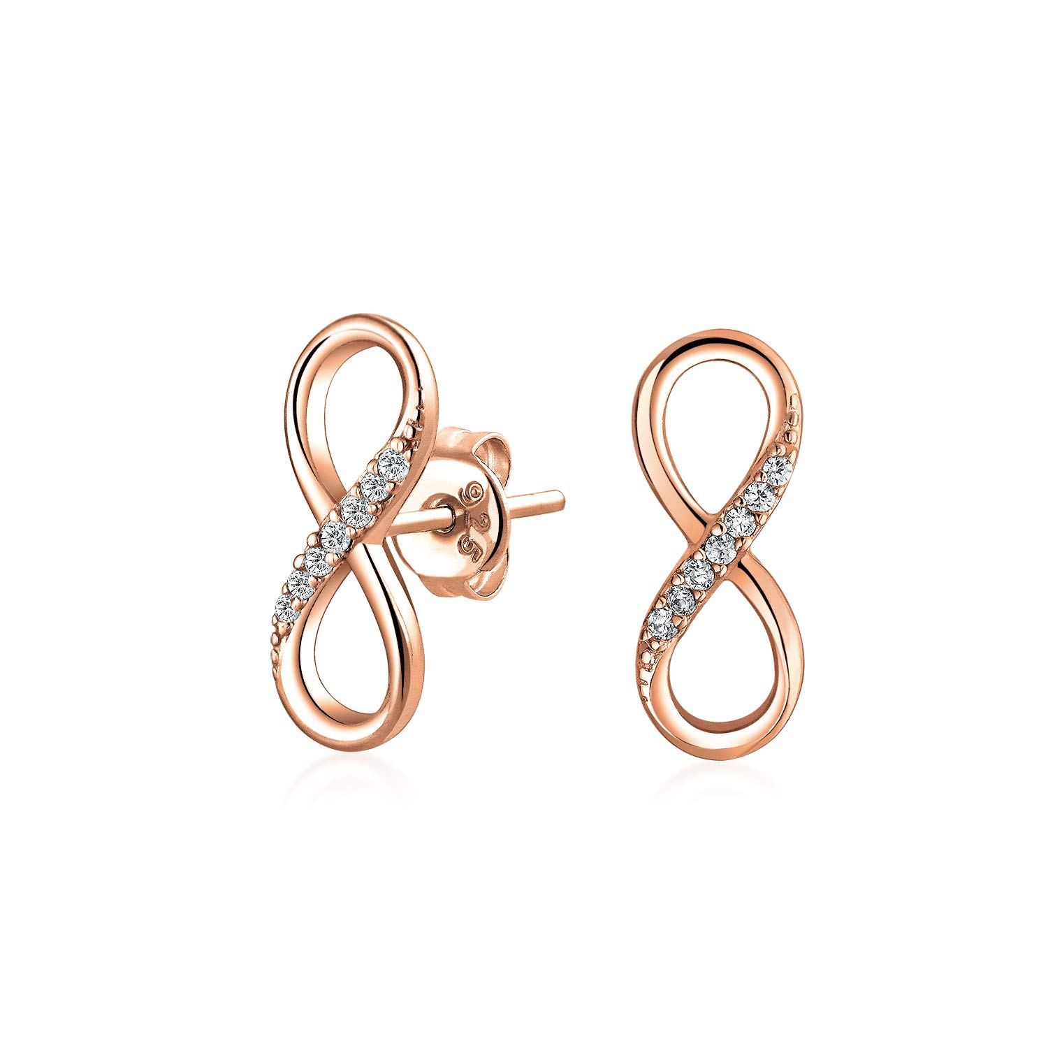 Classic Cubic Zirconia Eternity CZ Accent Pave Romantic Love Knot Symbol Eternity Infinity Stud Earrings For Women Teens Girlfriend Rose Gold Plated .925 Sterling Silver