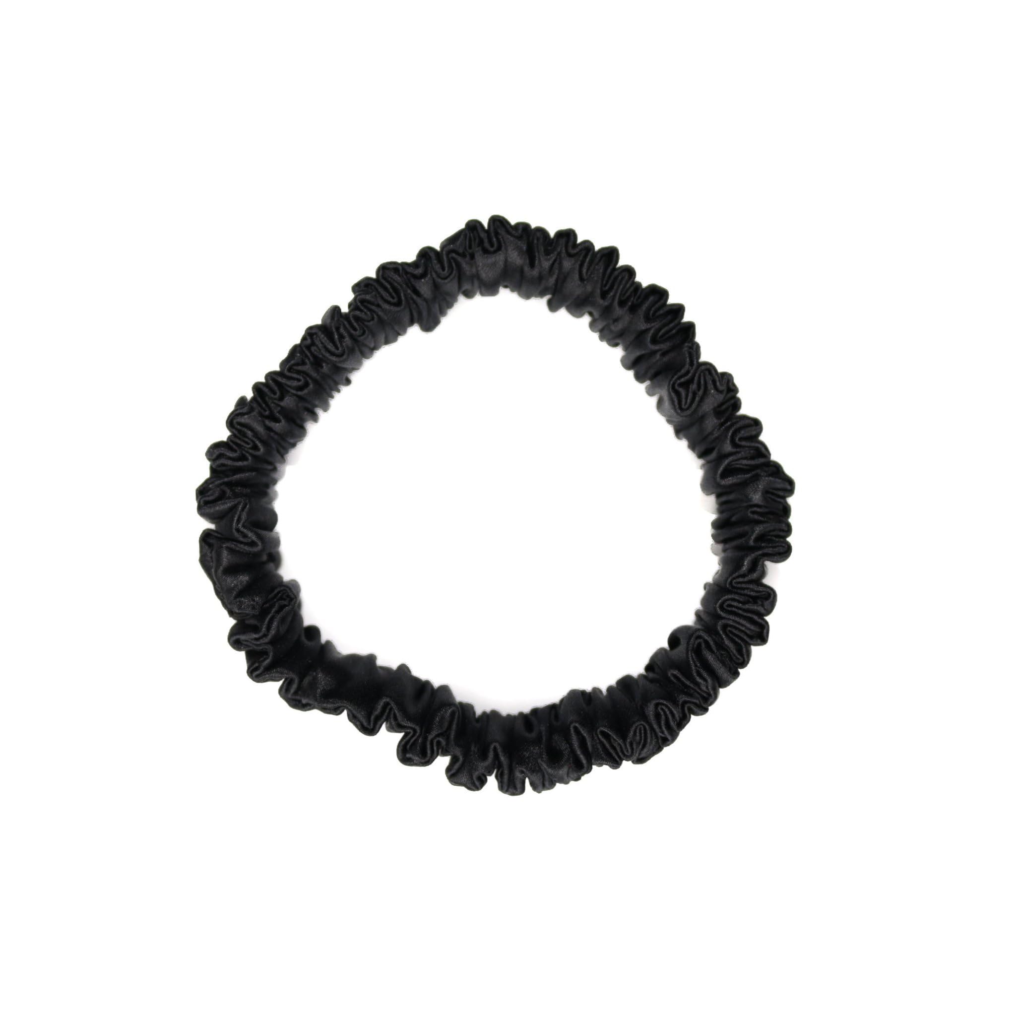 Waterlily Scrunchie 100% Mulberry Silk 22momme Skinny Thin Small Hair Ties Scrunchies for Women Soft Natural Care (black noir) — image 1