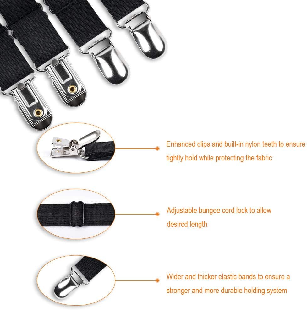 Sopito Bed Sheet Suspenders, 4PCS Adjustable Bed Sheet Holder Straps Sheet Fasteners Heavy Duty Bed Sheet Grippers for Mattresses Fitted Sheets Flat Sheets, Black: Home & Kitchen