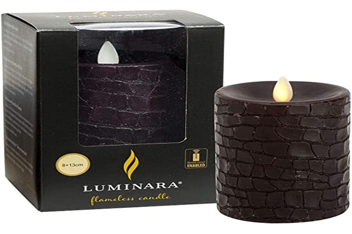 Luminara LED Candle Flame in Motion Finished in Black Crocodile Wax 8cm Ø x 10cm Black