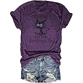 Women's Cat Graphic Tee I'm Fine Everything is Fine Short Sleeve top | Soft cotton blend with funny cute cat graphic, Loose Fit Sayings short sleeve tee for casual wear