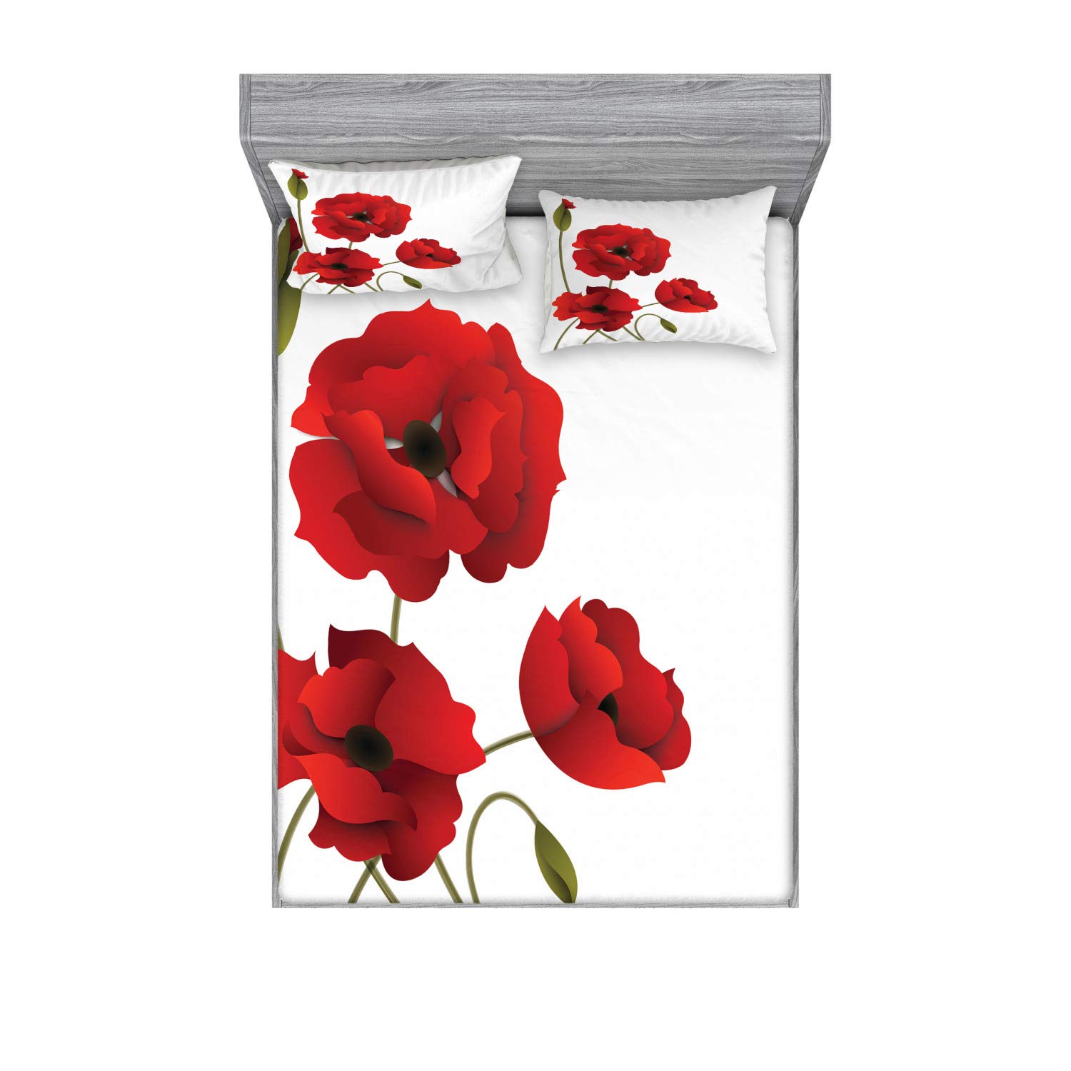 Ambesonne Floral Fitted Sheet & Pillow Sham