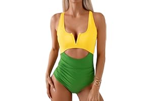 SINBRLAI One Piece Swimsuits Women Tummy Control Bathing Suit V Neck Cutout Lace Monokini Swimsuits