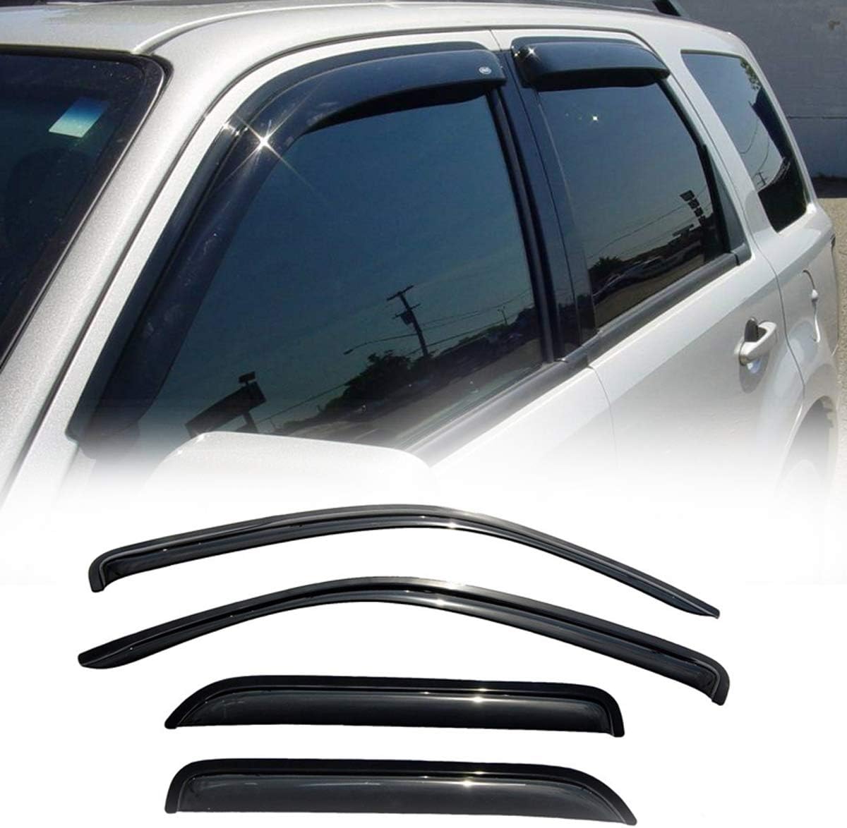 JJ 94059 Dark Smoke Wind Sun Rain Guard Vent Shade Deflector Window Visors out Channel Style for 2001-2012 Ford Escape 2008-2011 Mazda Tribute 2005-2011 Mercury Mariner