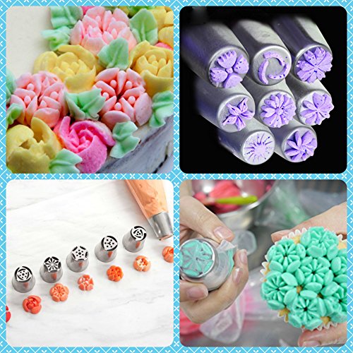 K&S Artisan Russian Piping Tips 77 pcs GENUINE 42 Icing Nozzles Pro Flower Frosting tips 31 Pastry Bags 2 Sphere Ball Tips + Ebook User Guide - Best Russian Cake Decorating Tips Gift Box