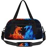 Abstract Fire Dragon Kids Duffle Bag for Boys, Small Lightweight Sports Gym Bag, Travel Overnight Weekender Tote, Carry On Duffel for School Sports Camping Sleepovers