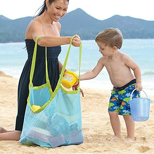 Saumota Multifunction Family Kid Toy Tote Storage Bag Sand Away Beach Mesh Bag Backpack for Swim-Blue/Large