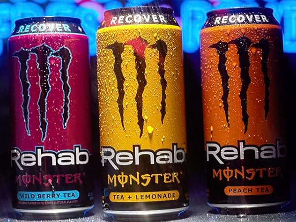 MONSTER ENERGY REHAB TEA + LEMONADE, PEACH, WILD BERRY, VARIETY PACK, ENERGY ICED TEA,15.5 OUNCE (PACK OF 15)
