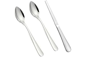 WVD 3Pcs Grapefruit Spoon Knife Set, Stainless Steel SerratedCurved Utensils for Scooping Pulp from Soft Fruits LikeGrapefrui