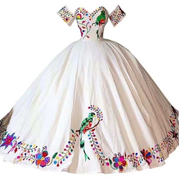 Amazon.com: Sweetheart Bird Flowers Embroidery Big Bows At Back Corset A  line Princess Satin Wedding Quinceanera Dress Mexican White 8: Clothing,  Shoes & Jewelry