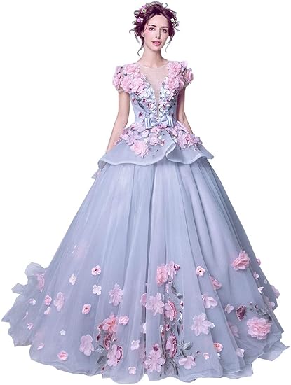 Amazon 花付き 新品 演出服 大人ドレス 演奏会 ロング プリンセスライン カラードレス 演奏会 発表会 メッシュ スタイル 編み上げタイプ ウェディングドレス 超豪華なロングドレス ふんわり 高級ウエディングドレス イブニングドレス 通販